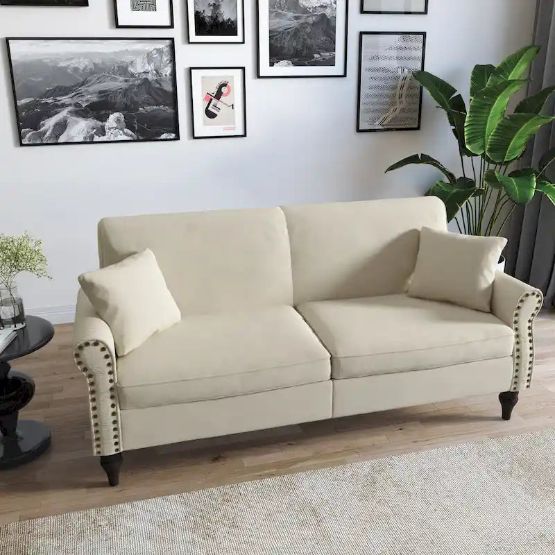 Upholstered Loveseat with Rolled Arms and 73 Nailhead Trim 22