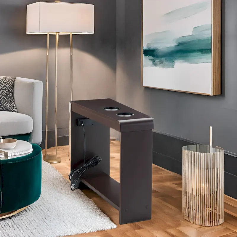 Compact Charging Side Table - Nightstand with Storage, Dual Power Outlets & USB Ports 24