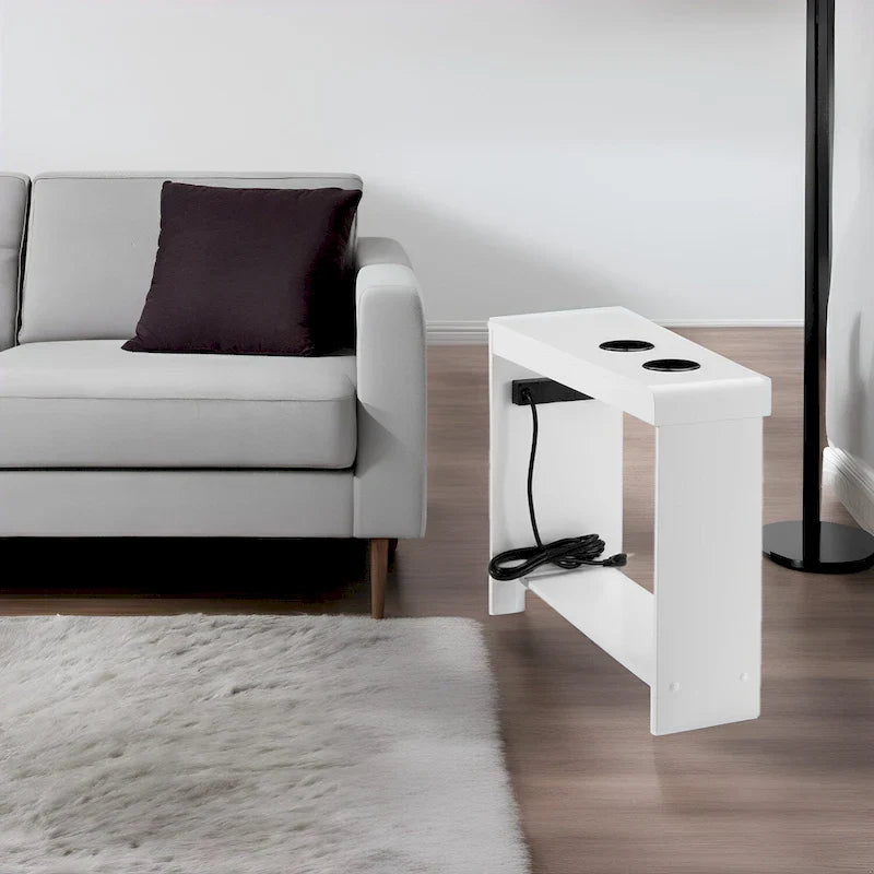 Compact Charging Side Table - Nightstand with Storage, Dual Power Outlets & USB Ports 27