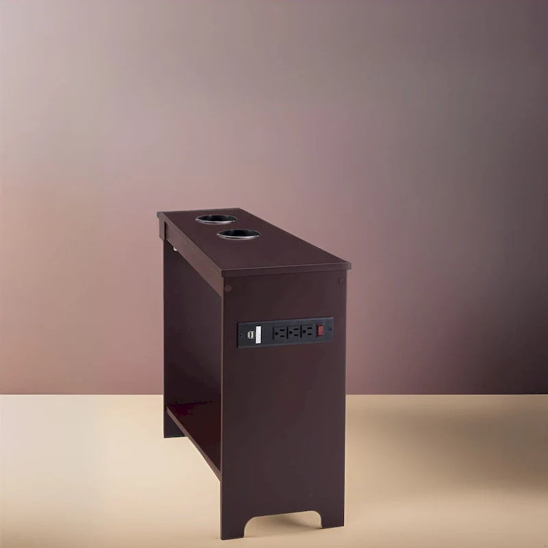 Compact Charging Side Table - Nightstand with Storage, Dual Power Outlets & USB Ports 2