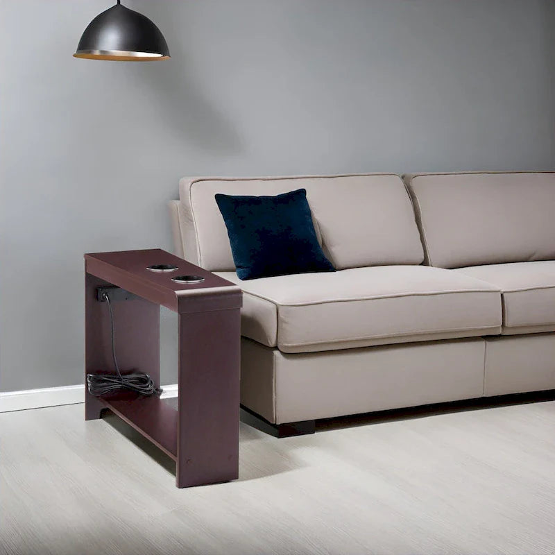 Compact Charging Side Table - Nightstand with Storage, Dual Power Outlets & USB Ports 3