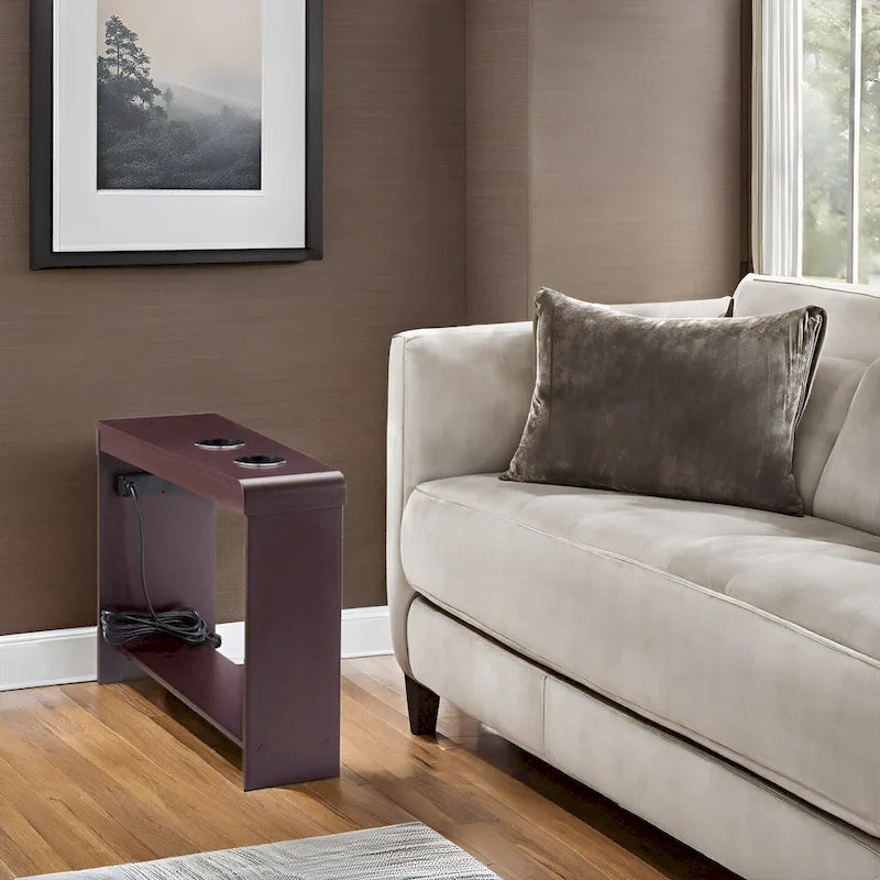 Compact Charging Side Table - Nightstand with Storage, Dual Power Outlets & USB Ports 4