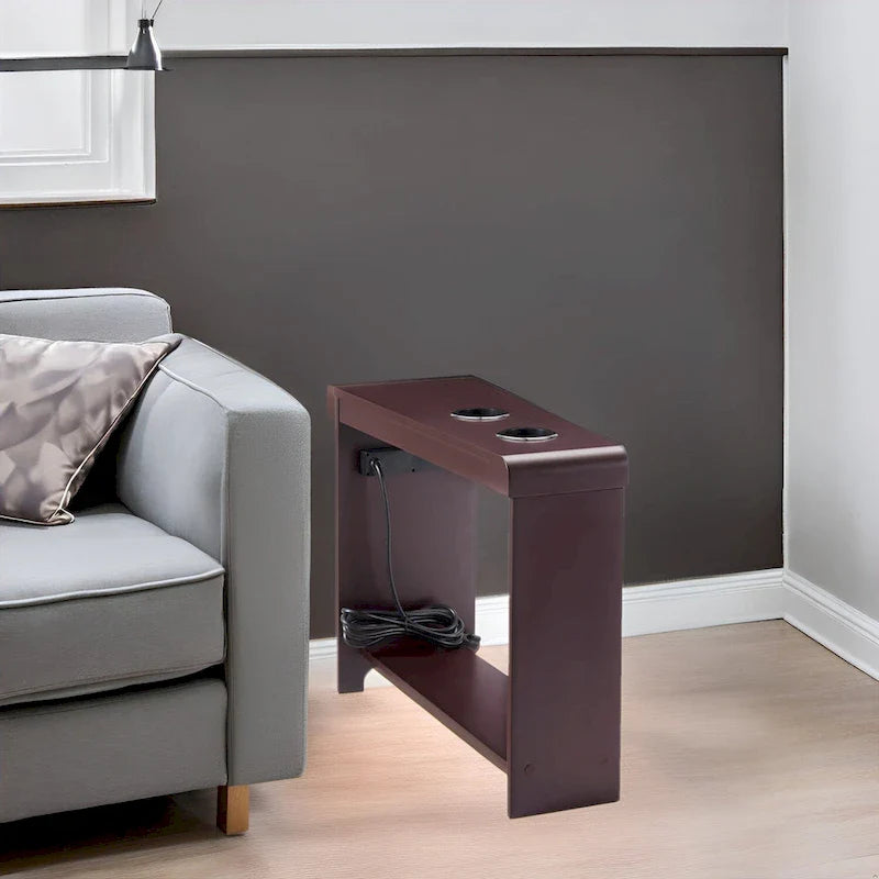 Compact Charging Side Table - Nightstand with Storage, Dual Power Outlets & USB Ports 5