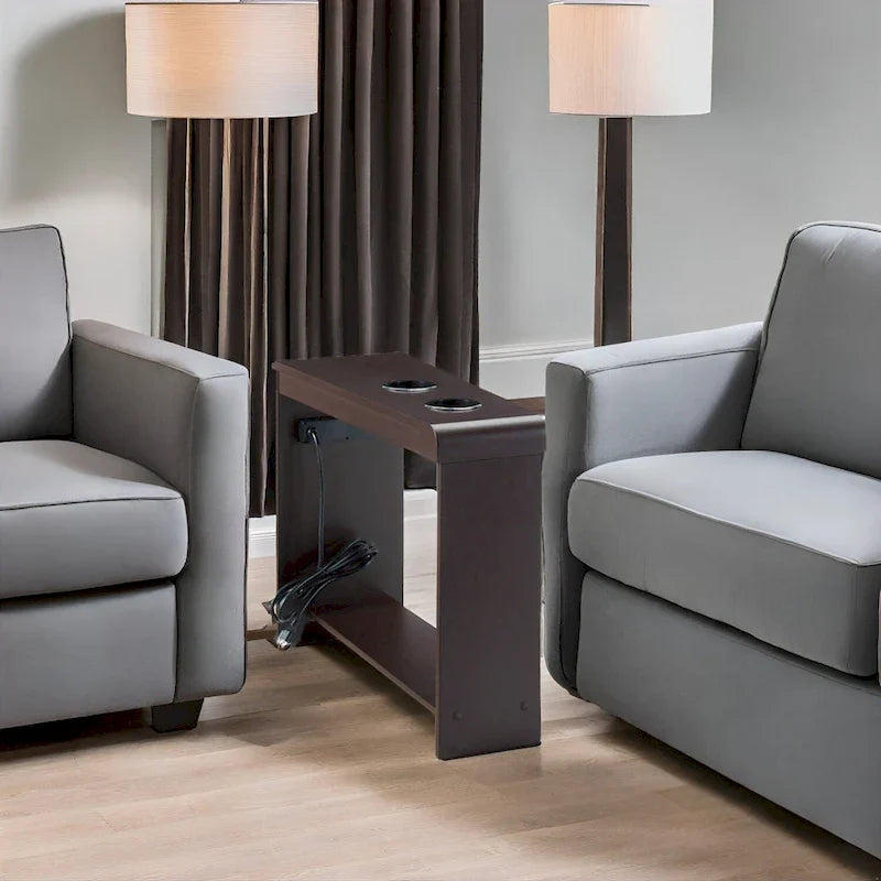 Compact Charging Side Table - Nightstand with Storage, Dual Power Outlets & USB Ports 7