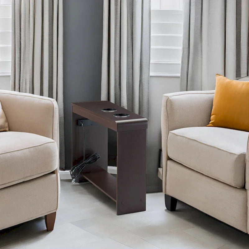 Compact Charging Side Table - Nightstand with Storage, Dual Power Outlets & USB Ports 8