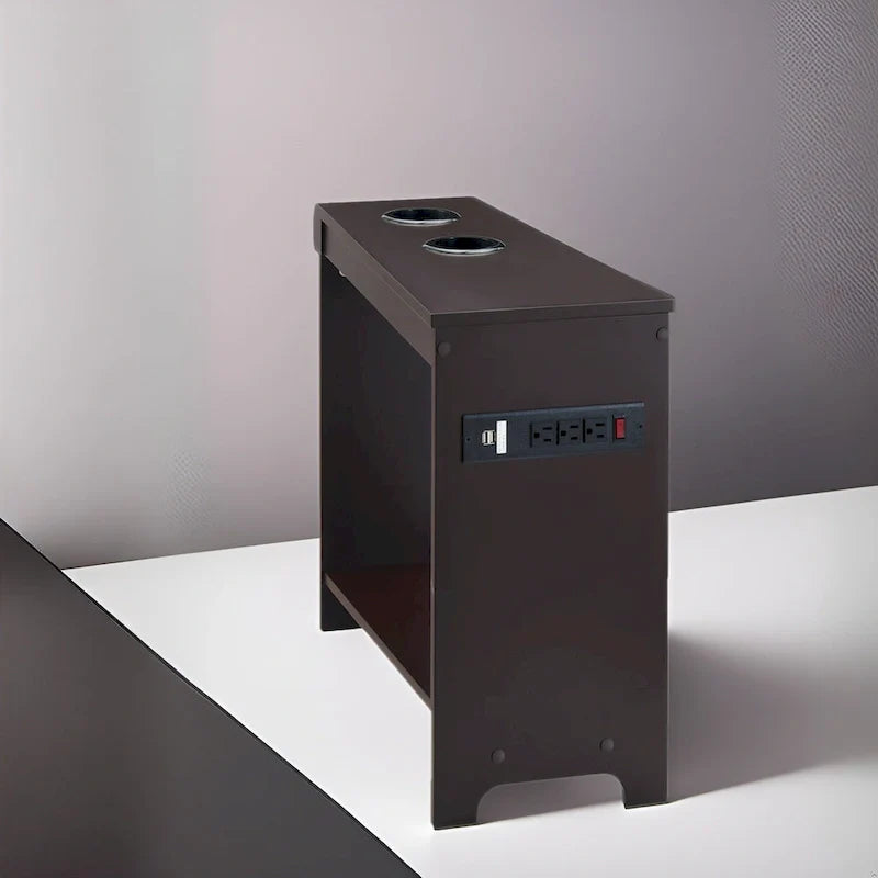 Compact Charging Side Table - Nightstand with Storage, Dual Power Outlets & USB Ports 9