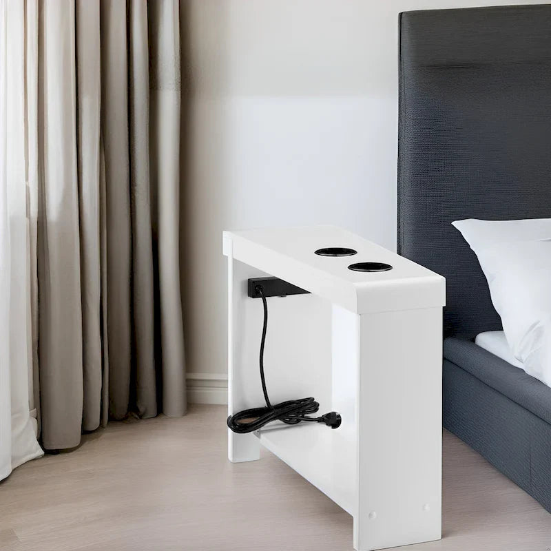 Compact Charging Side Table - Nightstand with Storage, Dual Power Outlets & USB Ports 19