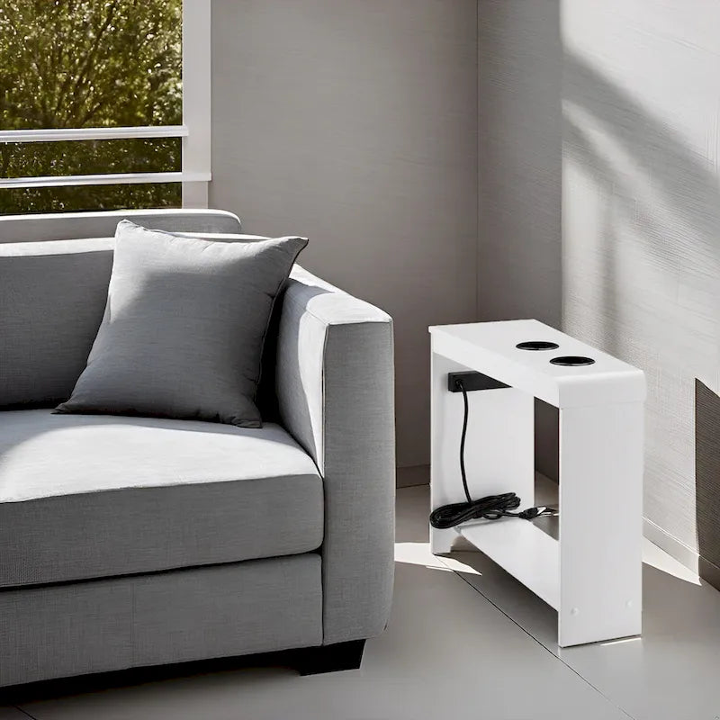Compact Charging Side Table - Nightstand with Storage, Dual Power Outlets & USB Ports 20
