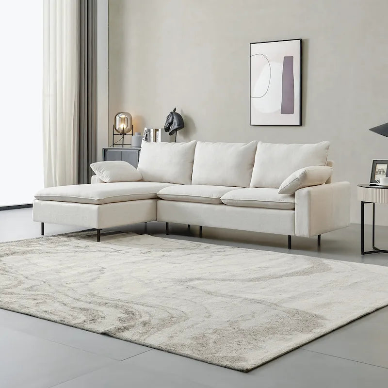 Chaise-Style L-Shaped Linen Sectional Sofa 10