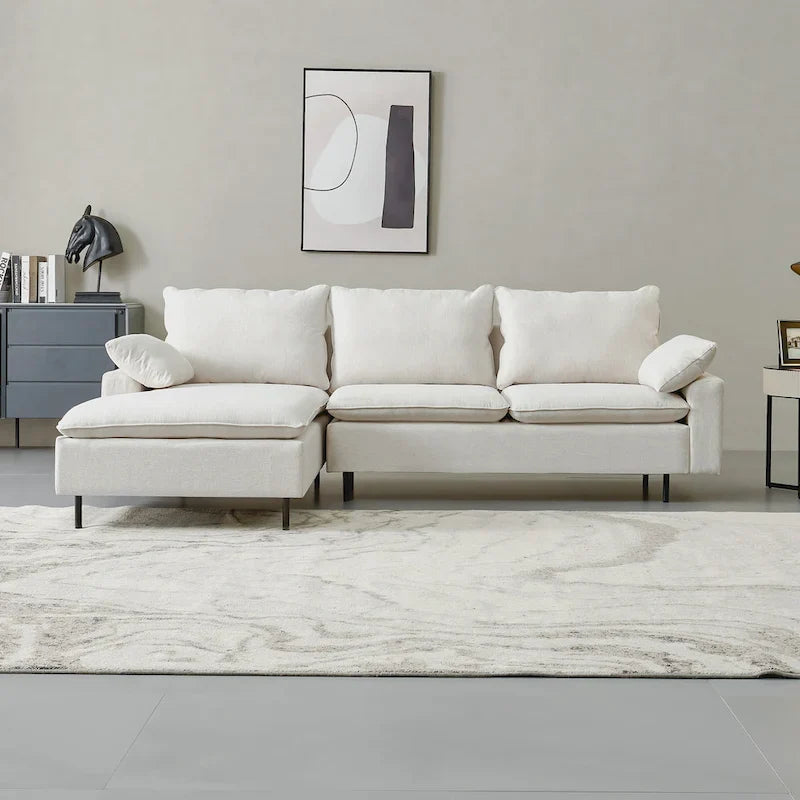 Chaise-Style L-Shaped Linen Sectional Sofa 11