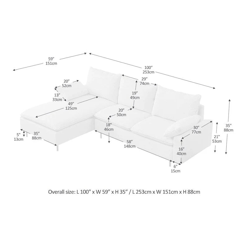 Chaise-Style L-Shaped Linen Sectional Sofa 14