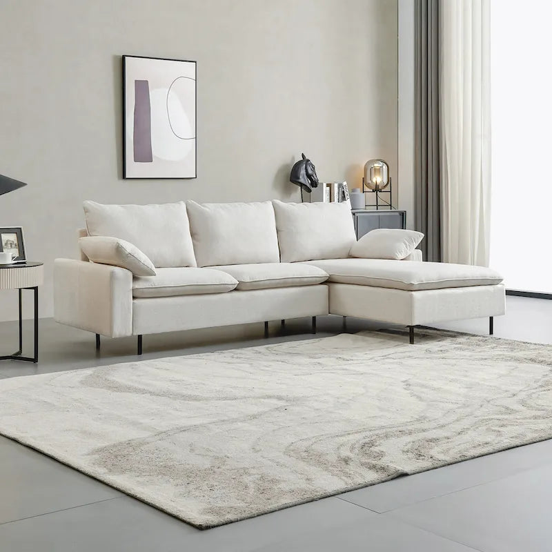 Chaise-Style L-Shaped Linen Sectional Sofa 15