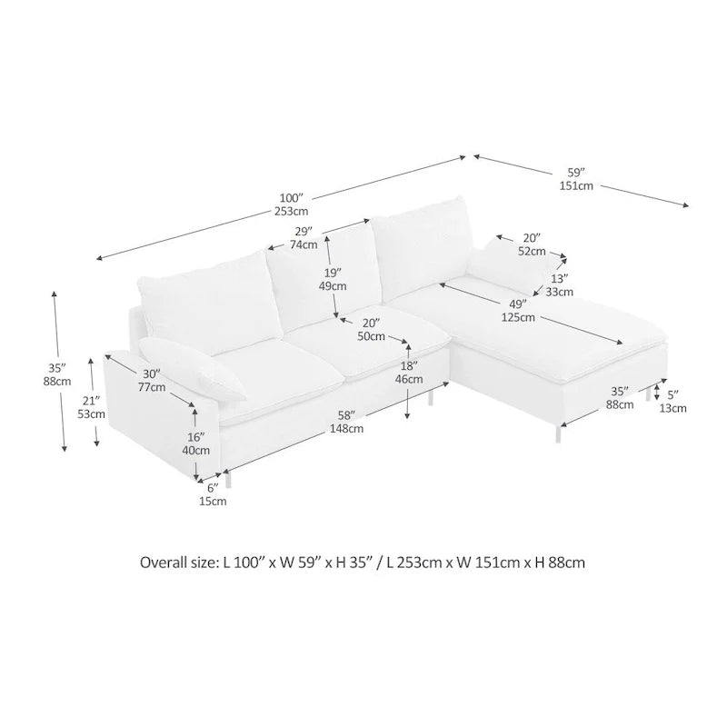 Chaise-Style L-Shaped Linen Sectional Sofa 18