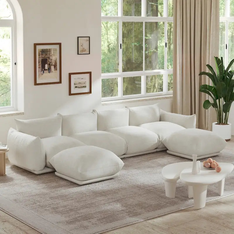U-Shaped Chenille Fabric Sectional Sofa for 4 with 2 Matching Ottomans 20
