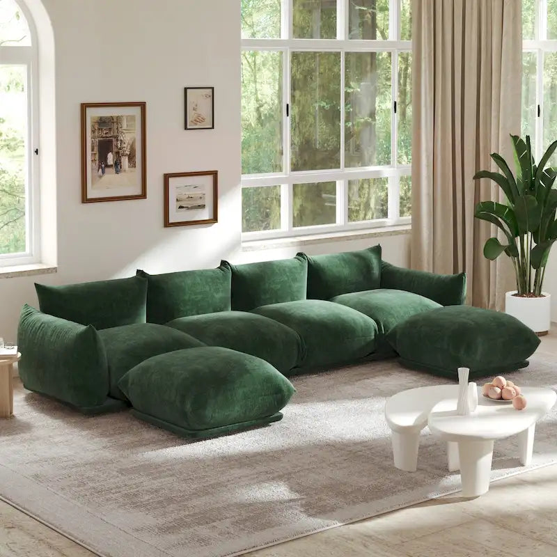 U-Shaped Chenille Fabric Sectional Sofa for 4 with 2 Matching Ottomans 22