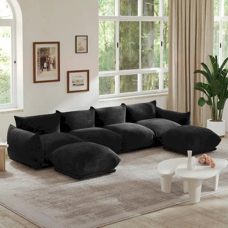 U-Shaped Chenille Fabric Sectional Sofa for 4 with 2 Matching Ottomans 1