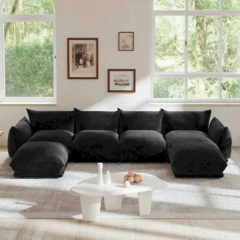 U-Shaped Chenille Fabric Sectional Sofa for 4 with 2 Matching Ottomans 2