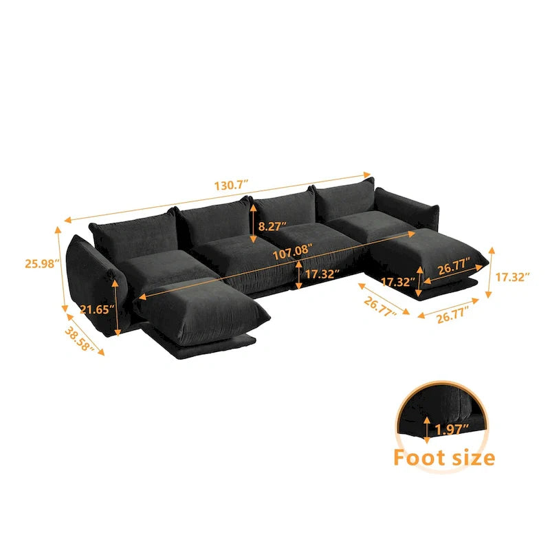 U-Shaped Chenille Fabric Sectional Sofa for 4 with 2 Matching Ottomans 3