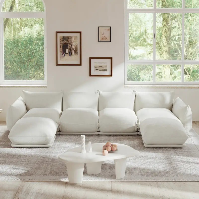 U-Shaped Chenille Fabric Sectional Sofa for 4 with 2 Matching Ottomans 8