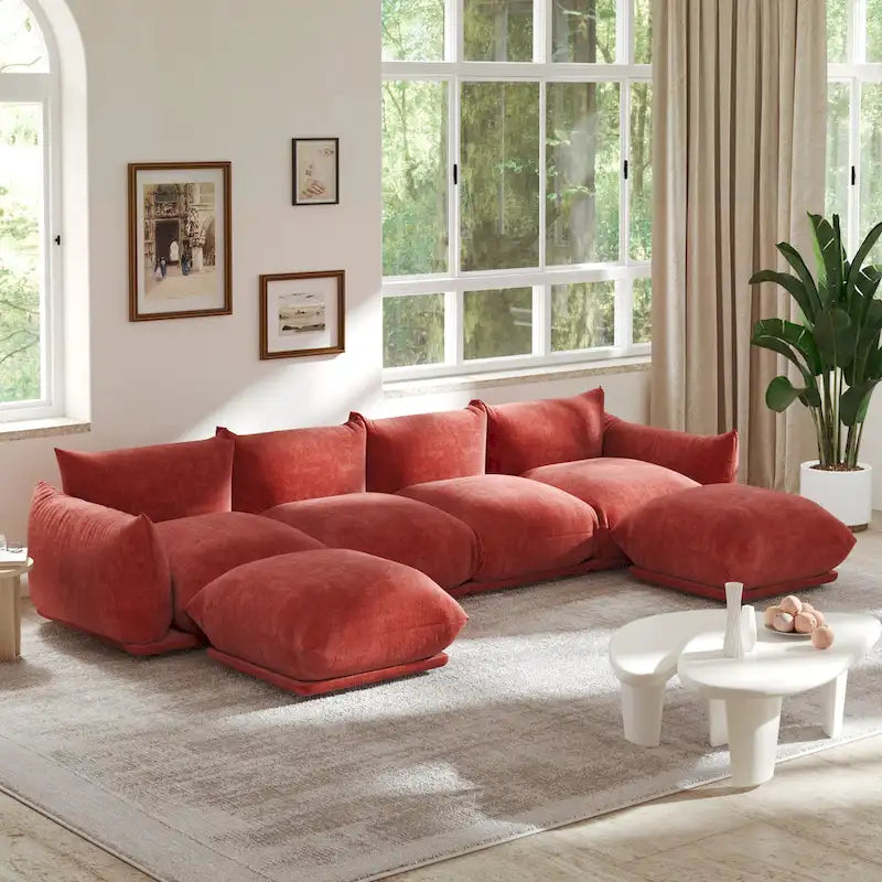 U-Shaped Chenille Fabric Sectional Sofa for 4 with 2 Matching Ottomans 11