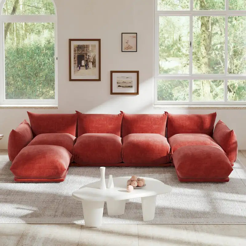 U-Shaped Chenille Fabric Sectional Sofa for 4 with 2 Matching Ottomans 12