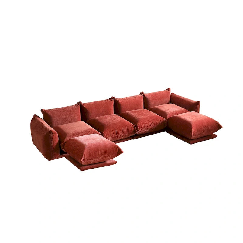 U-Shaped Chenille Fabric Sectional Sofa for 4 with 2 Matching Ottomans 13