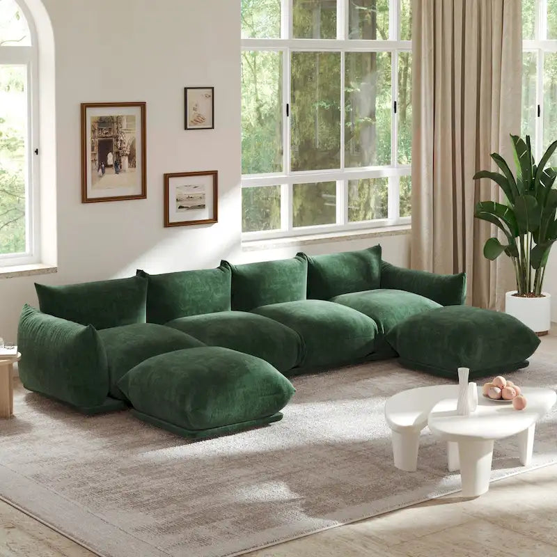 U-Shaped Chenille Fabric Sectional Sofa for 4 with 2 Matching Ottomans 14