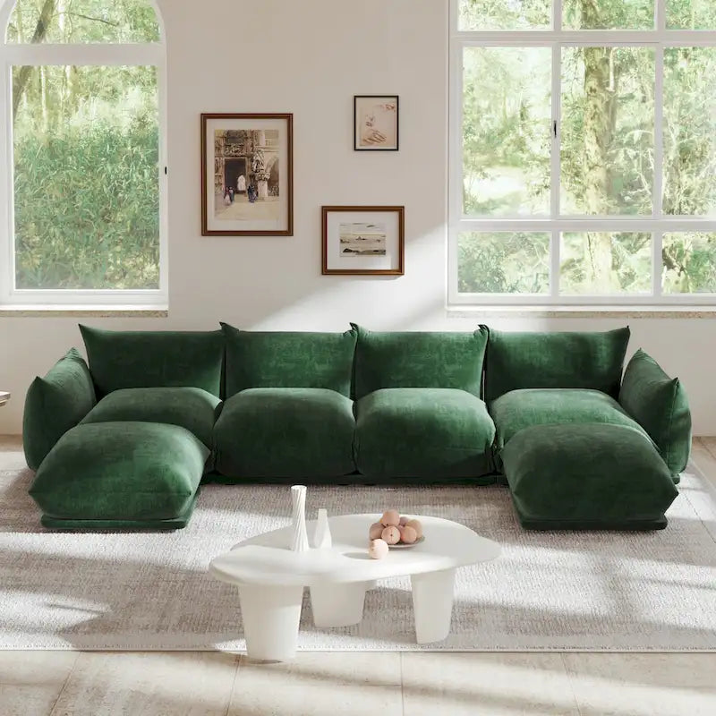 U-Shaped Chenille Fabric Sectional Sofa for 4 with 2 Matching Ottomans 15