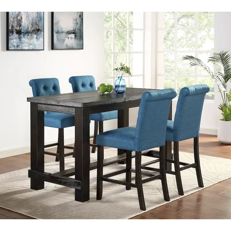 Roundhill Furniture Leviton 5-Piece Counter Height Dining Set in Antique Black Wood Finish 19