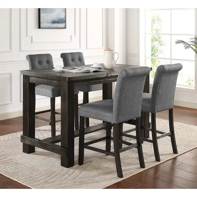 Roundhill Furniture Leviton 5-Piece Counter Height Dining Set in Antique Black Wood Finish 21