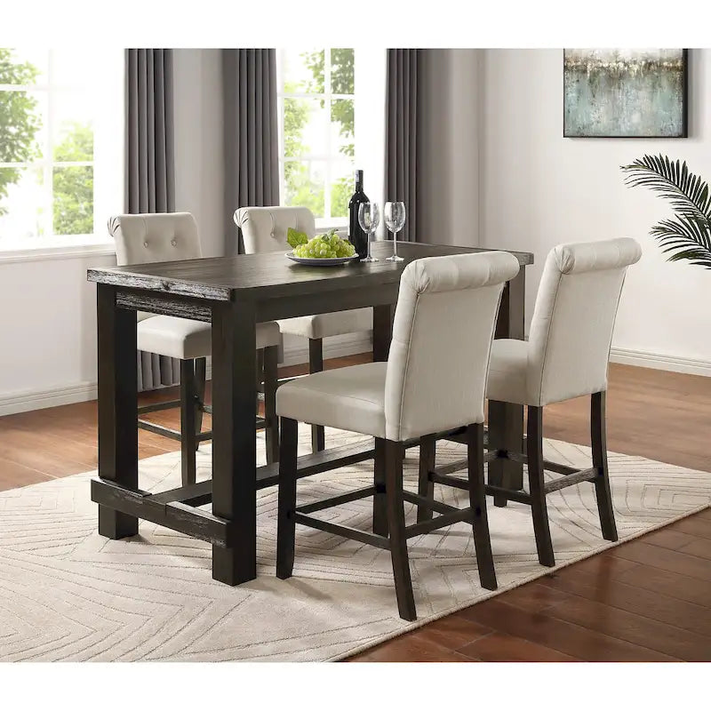 Roundhill Furniture Leviton 5-Piece Counter Height Dining Set in Antique Black Wood Finish 10