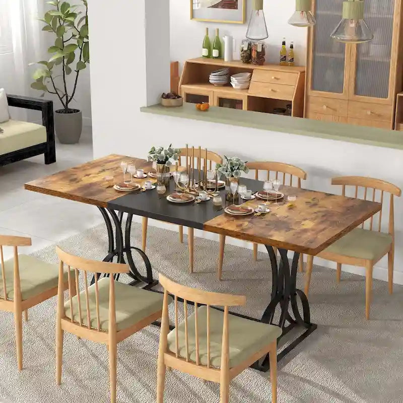 Moasis Farmhouse Rectangular Dining Table in Wood and Metal - Seats 6 to 8 14