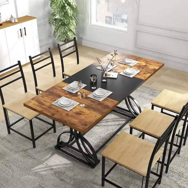 Moasis Farmhouse Rectangular Dining Table in Wood and Metal - Seats 6 to 8 2