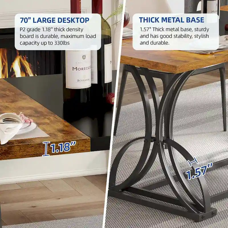 Moasis Farmhouse Rectangular Dining Table in Wood and Metal - Seats 6 to 8 3