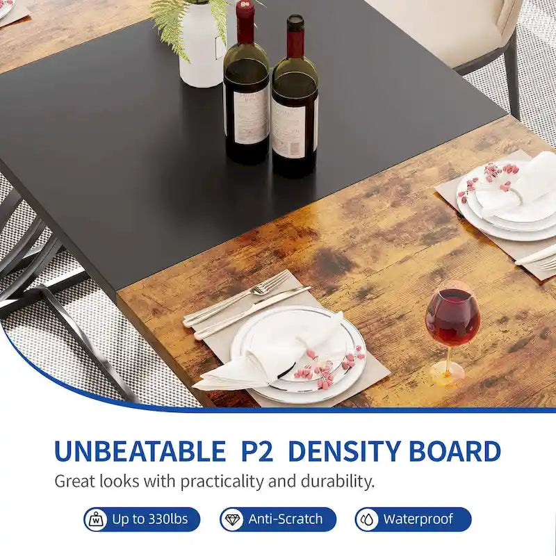 Moasis Farmhouse Rectangular Dining Table in Wood and Metal - Seats 6 to 8 4