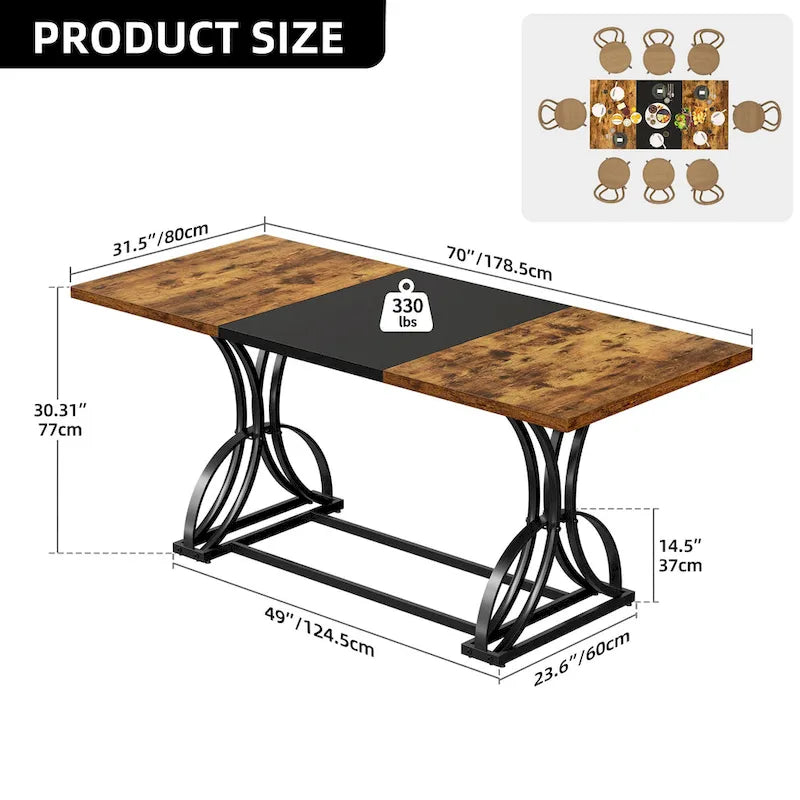 Moasis Farmhouse Rectangular Dining Table in Wood and Metal - Seats 6 to 8 6