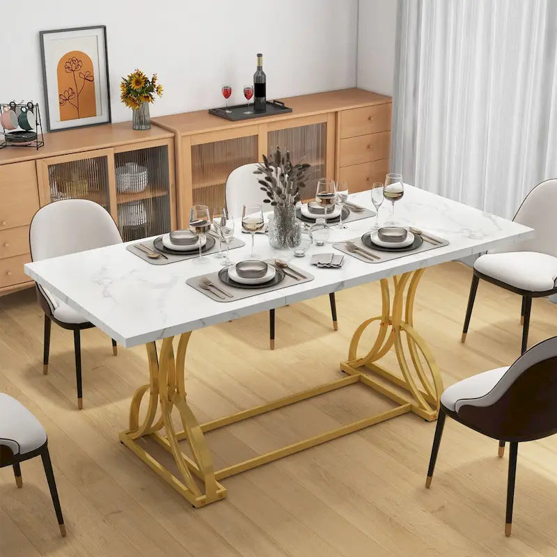 Moasis Farmhouse Rectangular Dining Table in Wood and Metal - Seats 6 to 8 7