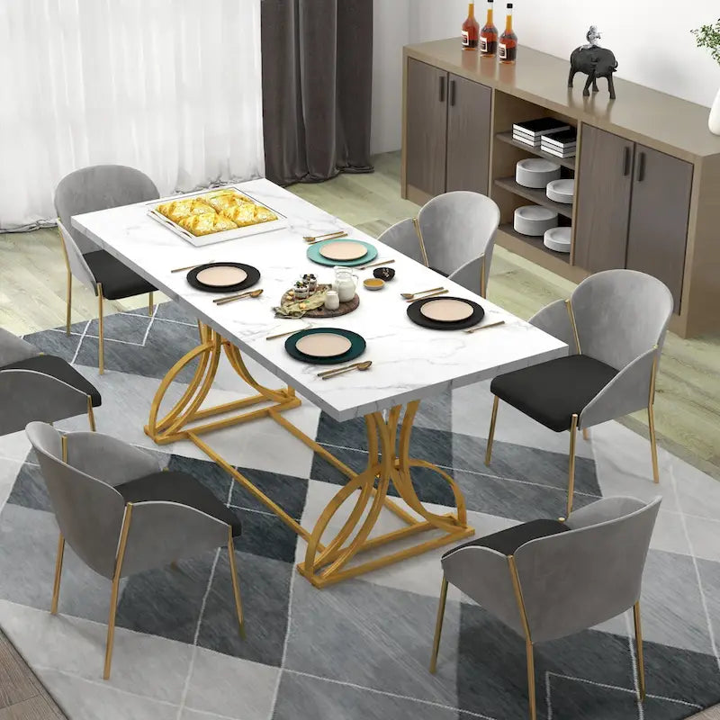 Moasis Farmhouse Rectangular Dining Table in Wood and Metal - Seats 6 to 8 8