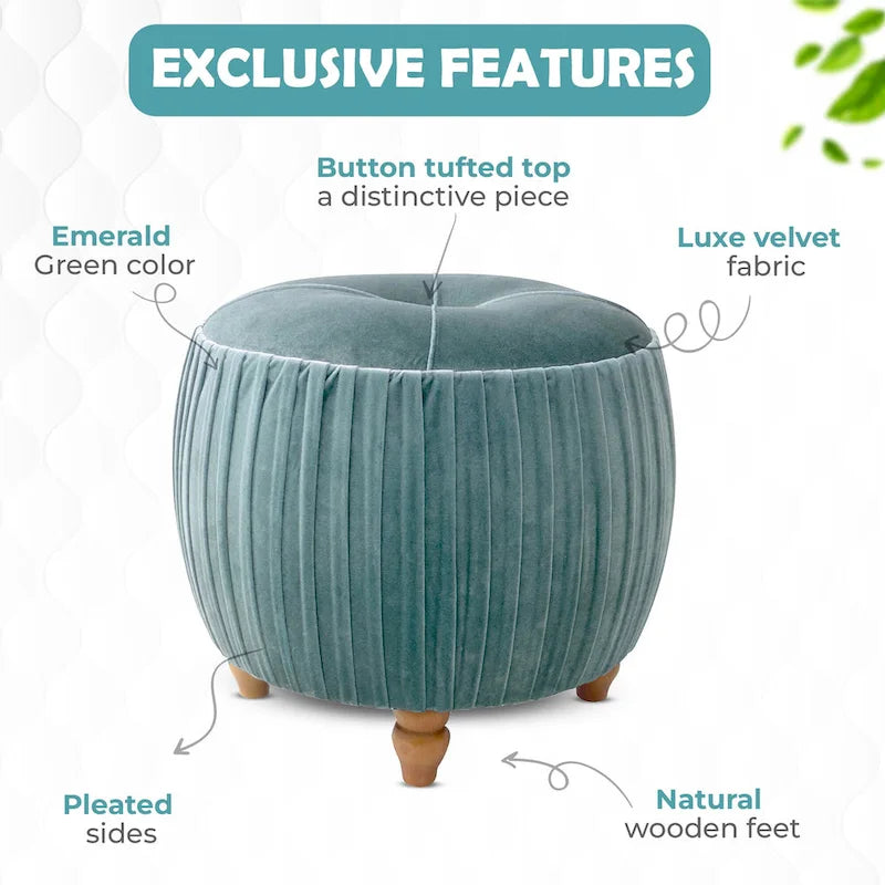 Small Round Velvet Ottoman by Helena 7
