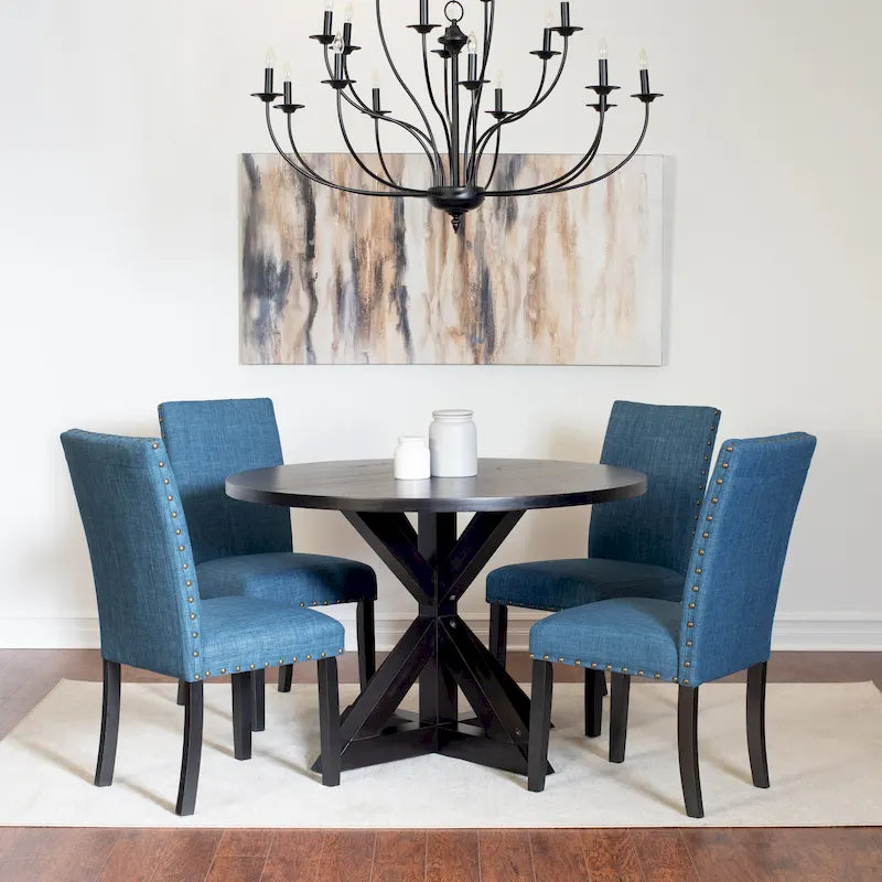 Round Dining Table Set with 4 Upholstered Chairs and Pedestal Base 23