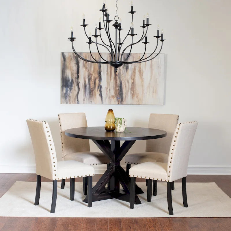 Round Dining Table Set with 4 Upholstered Chairs and Pedestal Base 25