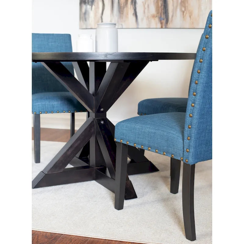 Round Dining Table Set with 4 Upholstered Chairs and Pedestal Base 2