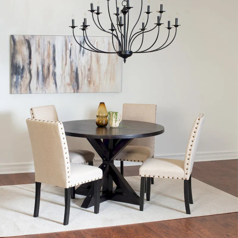 Roundhill Furniture Mytzi 5-Piece Dining Set: Cross-Buck Table with 4 Elegant Chairs 8