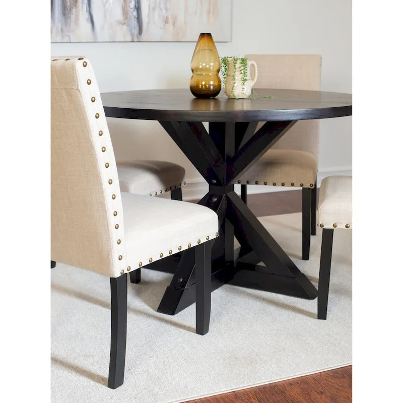 Round Dining Table Set with 4 Upholstered Chairs and Pedestal Base 10