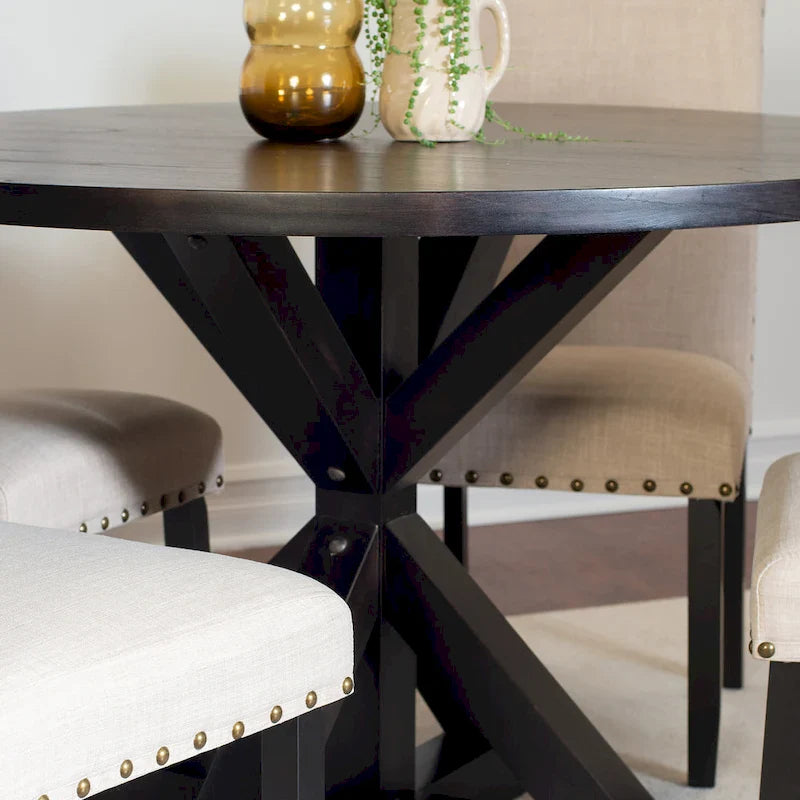Round Dining Table Set with 4 Upholstered Chairs and Pedestal Base 11