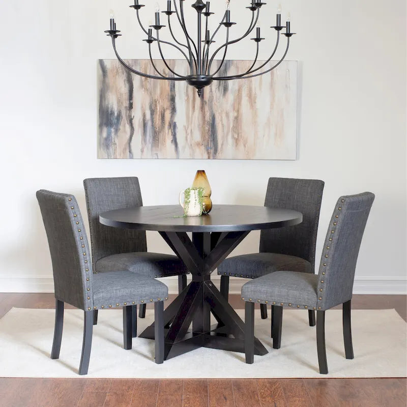 Roundhill Furniture Mytzi 5-Piece Dining Set: Cross-Buck Table with 4 Elegant Chairs 15