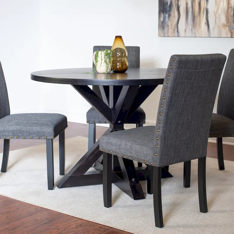 Round Dining Table Set with 4 Upholstered Chairs and Pedestal Base 17