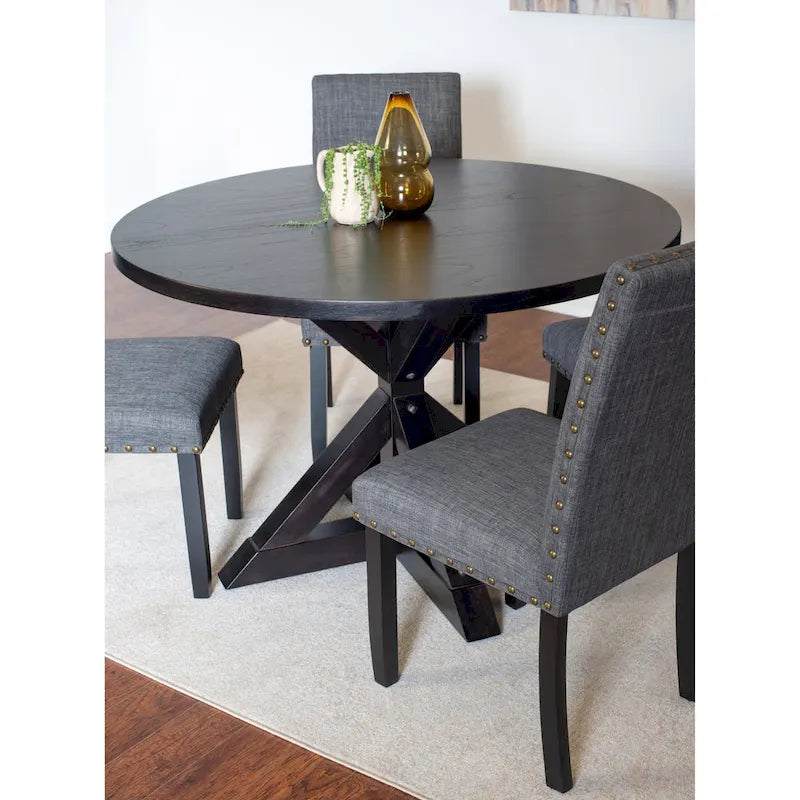 Round Dining Table Set with 4 Upholstered Chairs and Pedestal Base 18