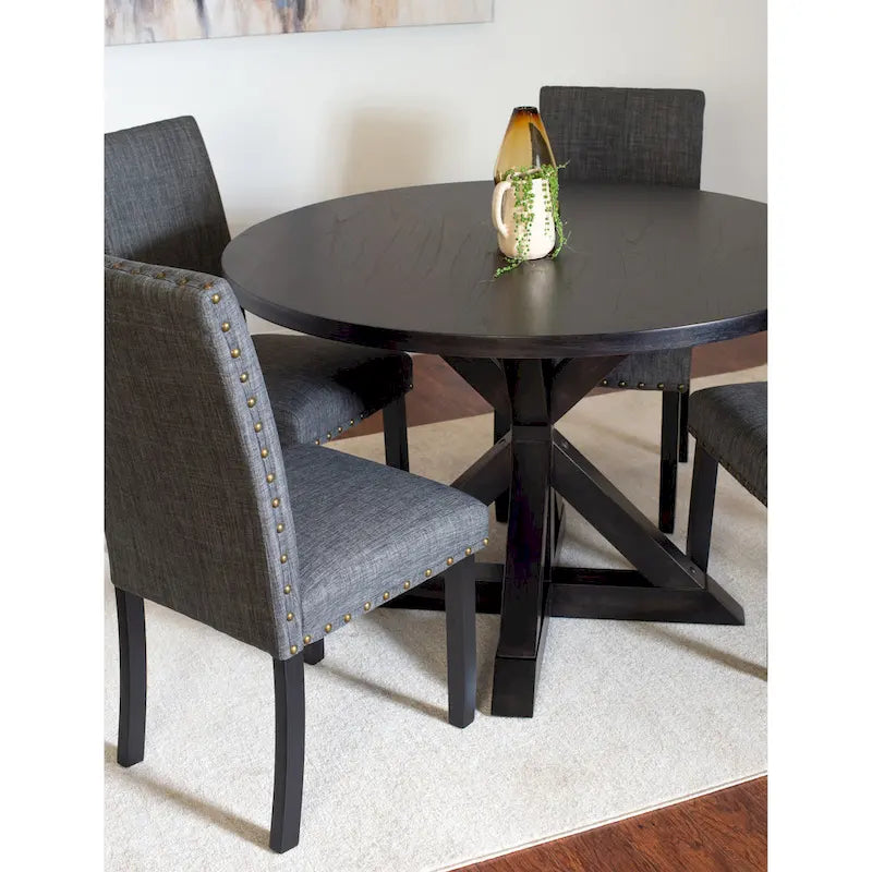 Round Dining Table Set with 4 Upholstered Chairs and Pedestal Base 19