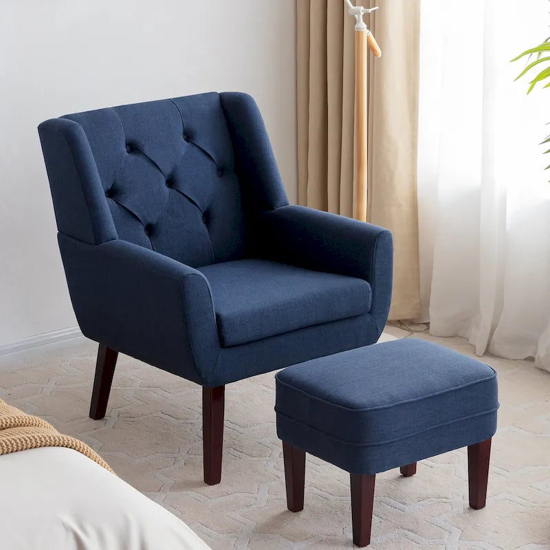 HUIMO Fabric Accent Chair and Ottoman Set - Available in Grey, Beige, Blue, and Dark Teal 33